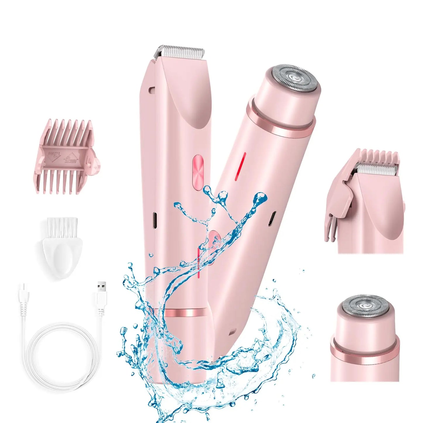 Rasoir électrique pour femmes, rasoir étanche pour cheveux humides et secs, Double tête 2 en 1, double Bikini, tondeuse à cheveux, tête détachable