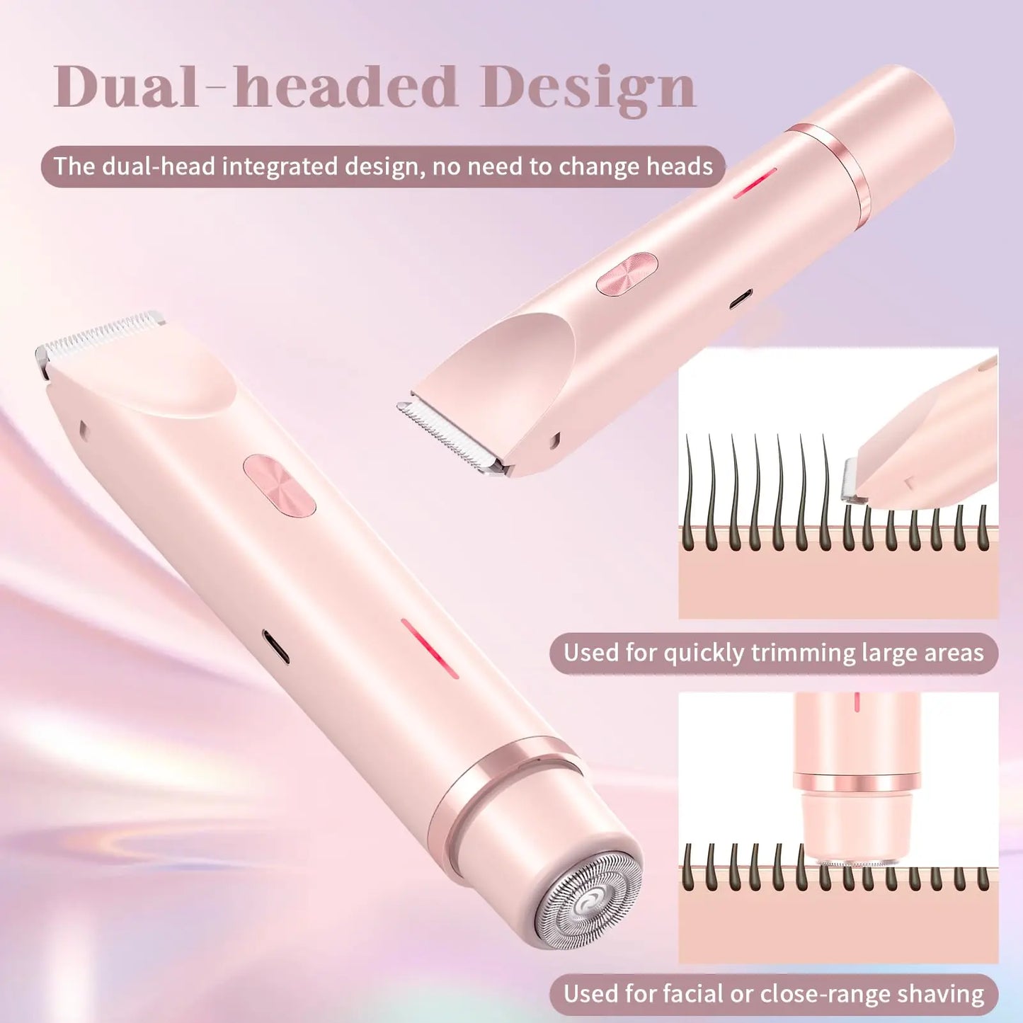 Rasoir électrique pour femmes, rasoir étanche pour cheveux humides et secs, Double tête 2 en 1, double Bikini, tondeuse à cheveux, tête détachable