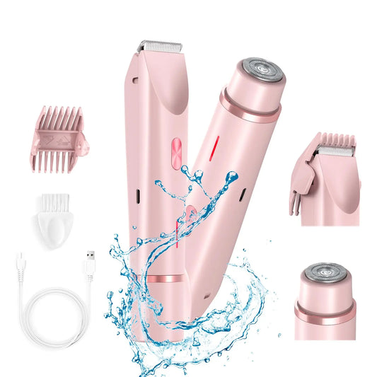Rasoir électrique pour femmes, rasoir étanche pour cheveux humides et secs, Double tête 2 en 1, double Bikini, tondeuse à cheveux, tête détachable
